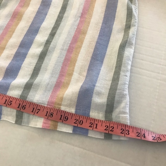 GAP Short Sleeve Square Neckline Multi Stripe Loose Fit Linen Blend Blouse - Picture 9 of 12